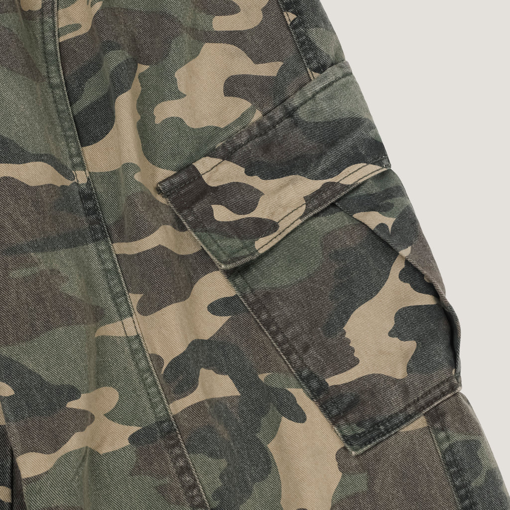 Washed Camo Panel Cargo Pants