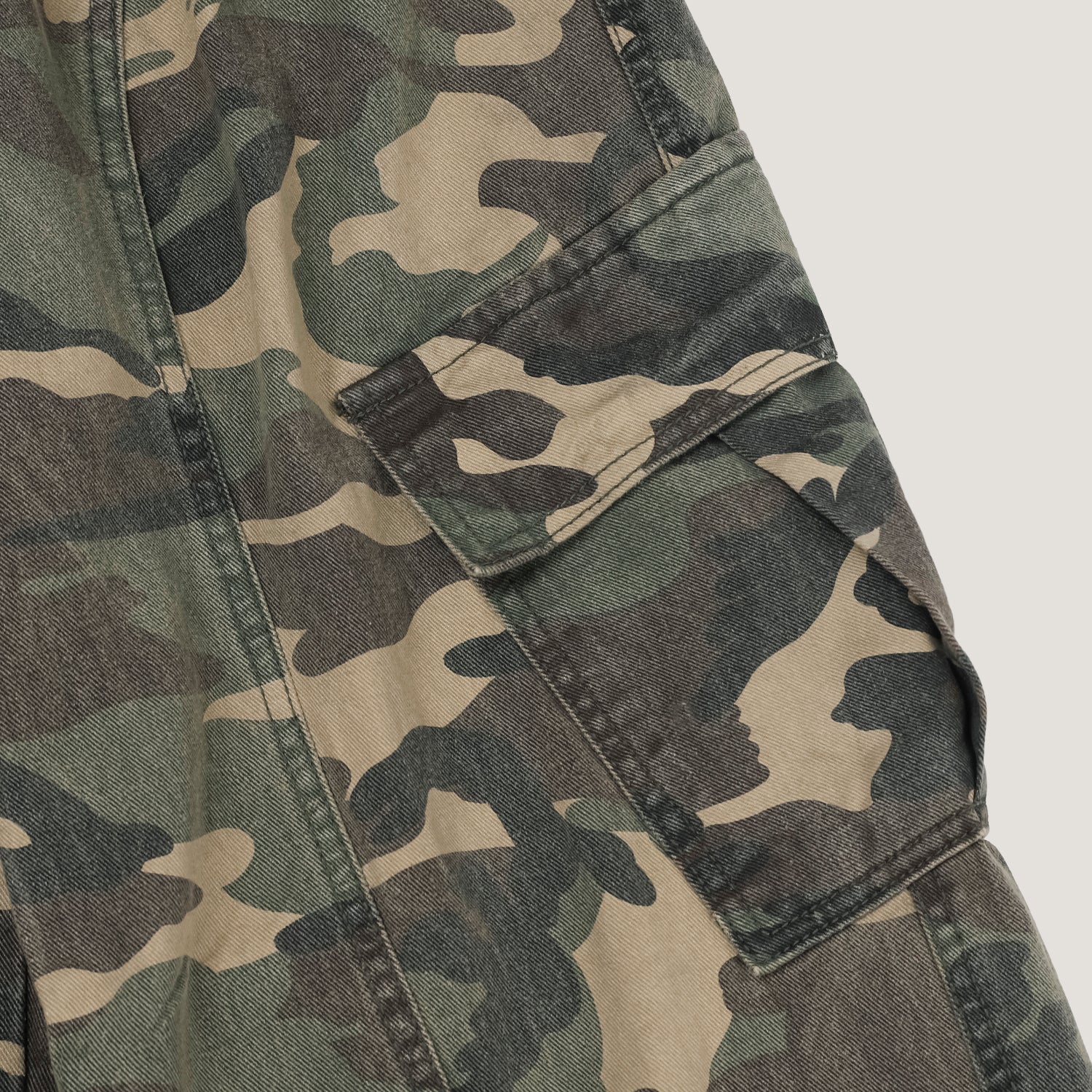 Washed Camo Panel Cargo Pants
