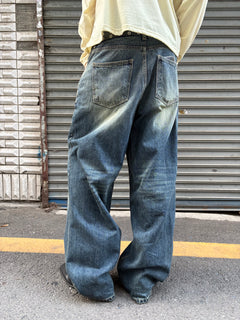 Washed Wide-Leg Denim Pants