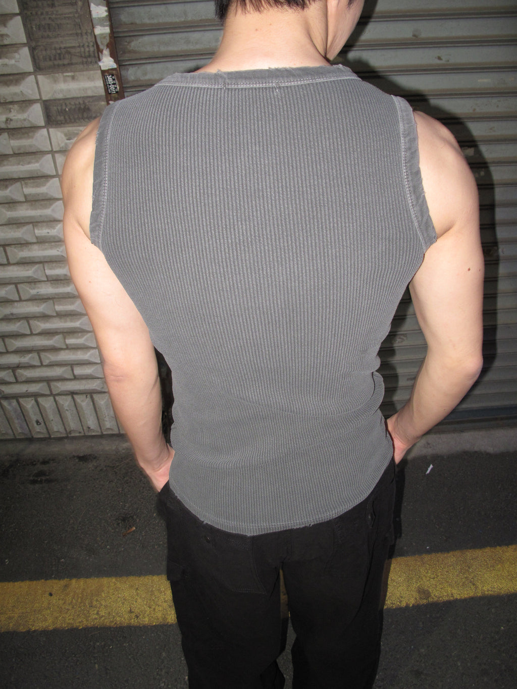 Pigment-Washed Ribbed Henley Tank Top