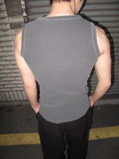 Pigment-Washed Ribbed Henley Tank Top