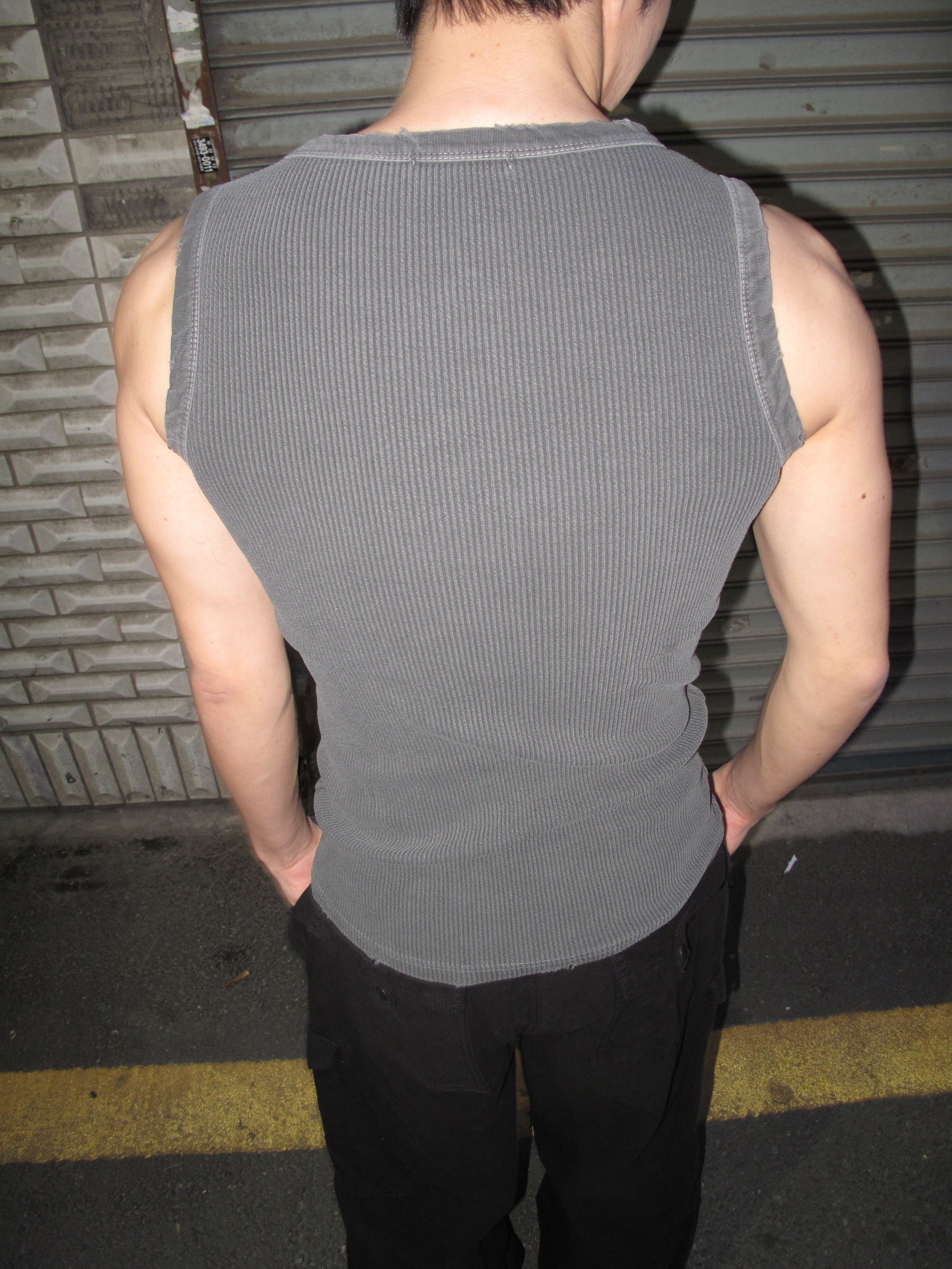 Pigment-Washed Ribbed Henley Tank Top