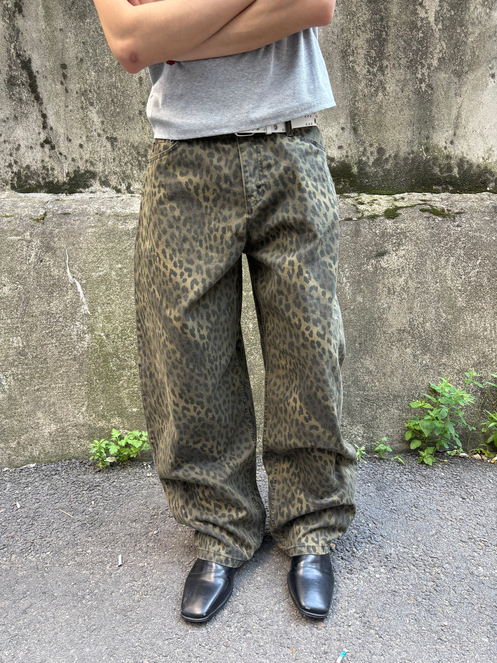 Washed Leopard Wide Cotton Pants