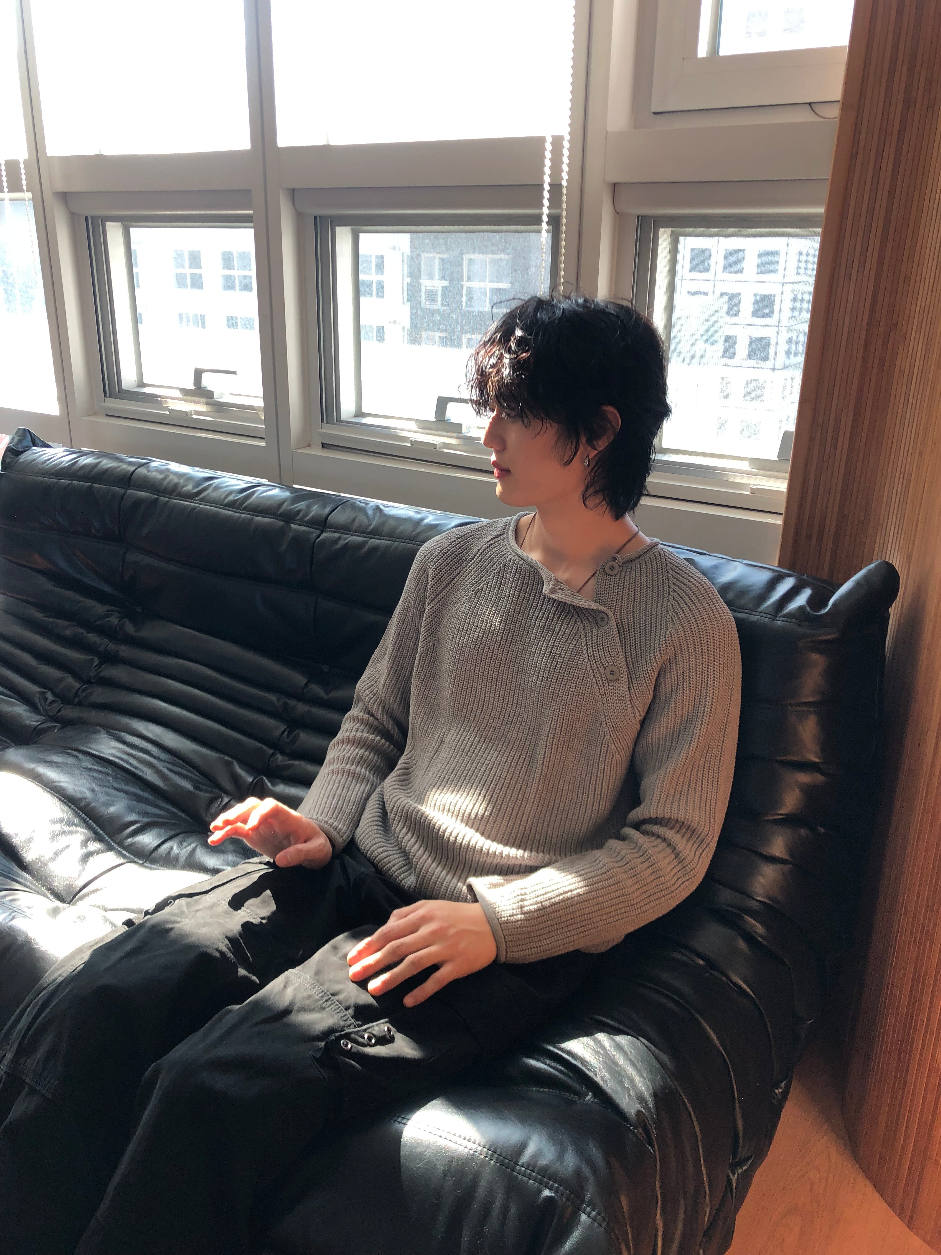 Cropped Bato Cut Henley Knit