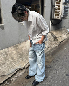 Washed Wide-Leg Denim Pants