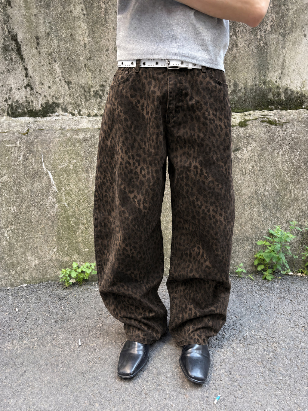 Washed Leopard Wide Cotton Pants