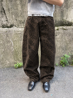 Washed Leopard Wide Cotton Pants