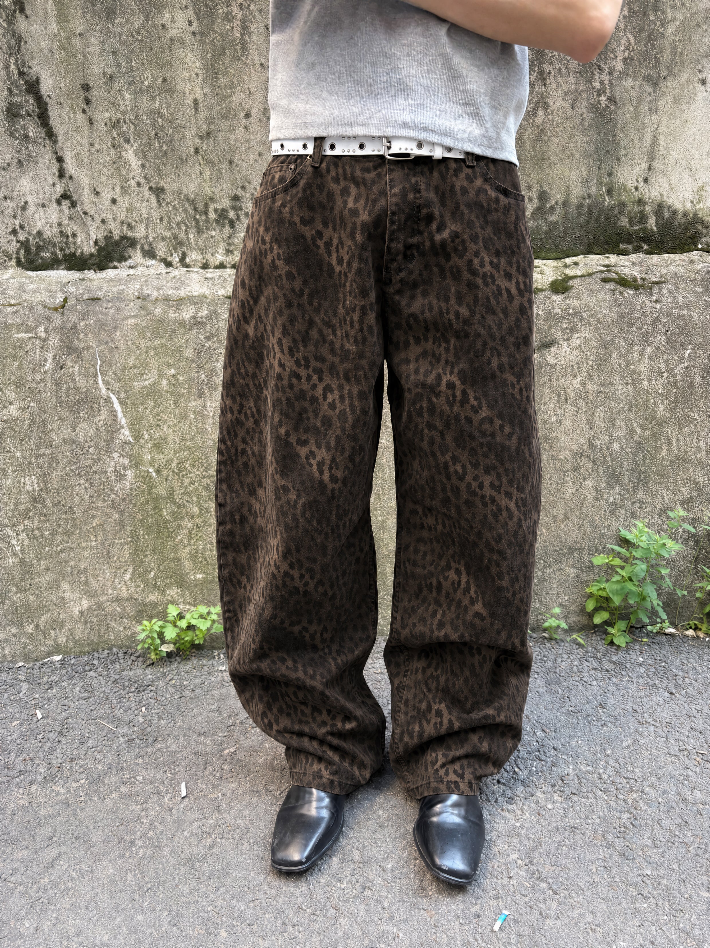 Washed Leopard Wide Cotton Pants