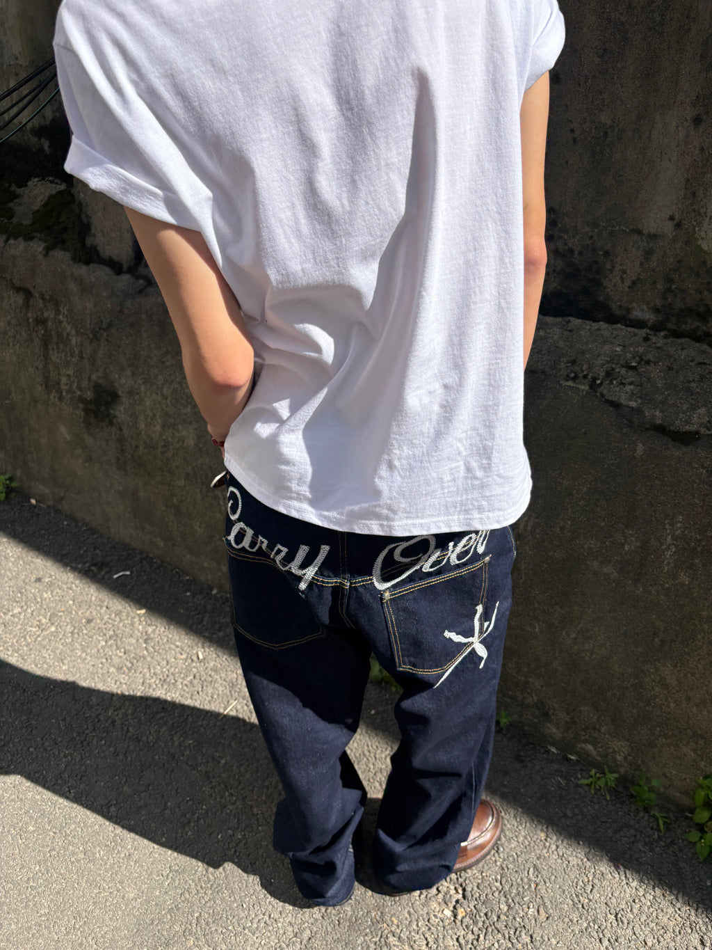 Carry Over Embroidery Wide Denim Pants