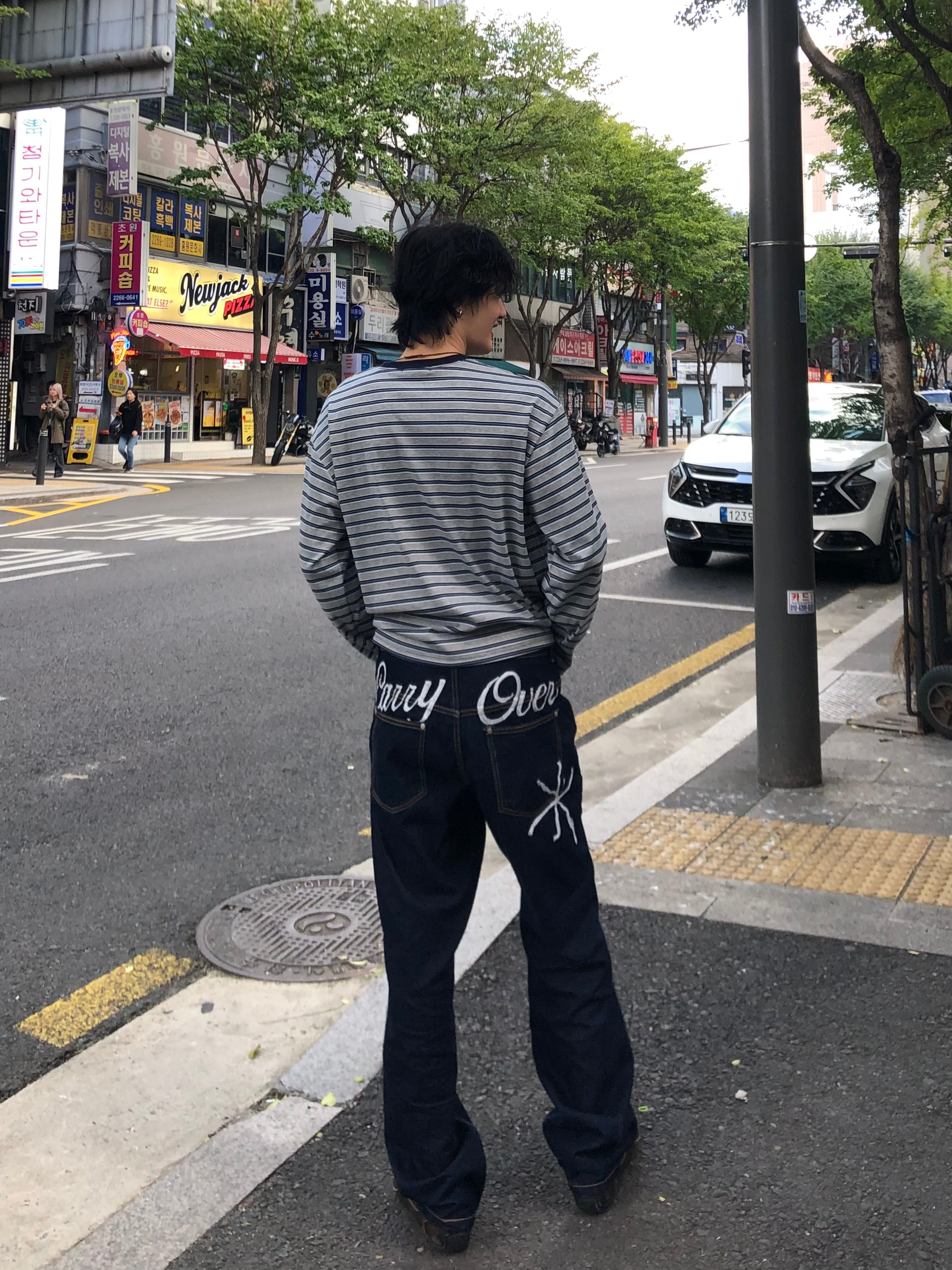 Carry Over Embroidery Wide Denim Pants