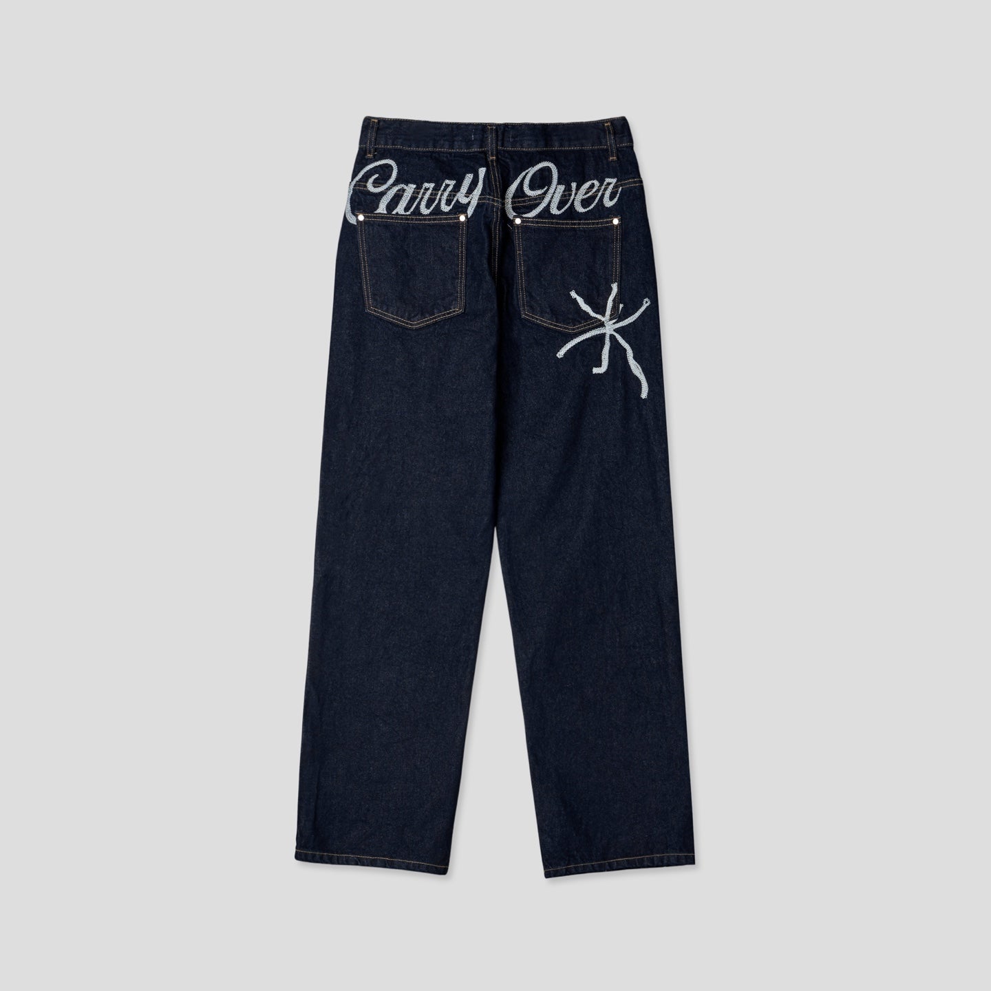 Carry Over Embroidery Wide Denim Pants