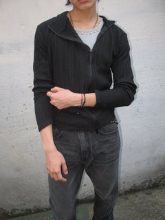 Ribbed Mock-Neck Zip Knit Top