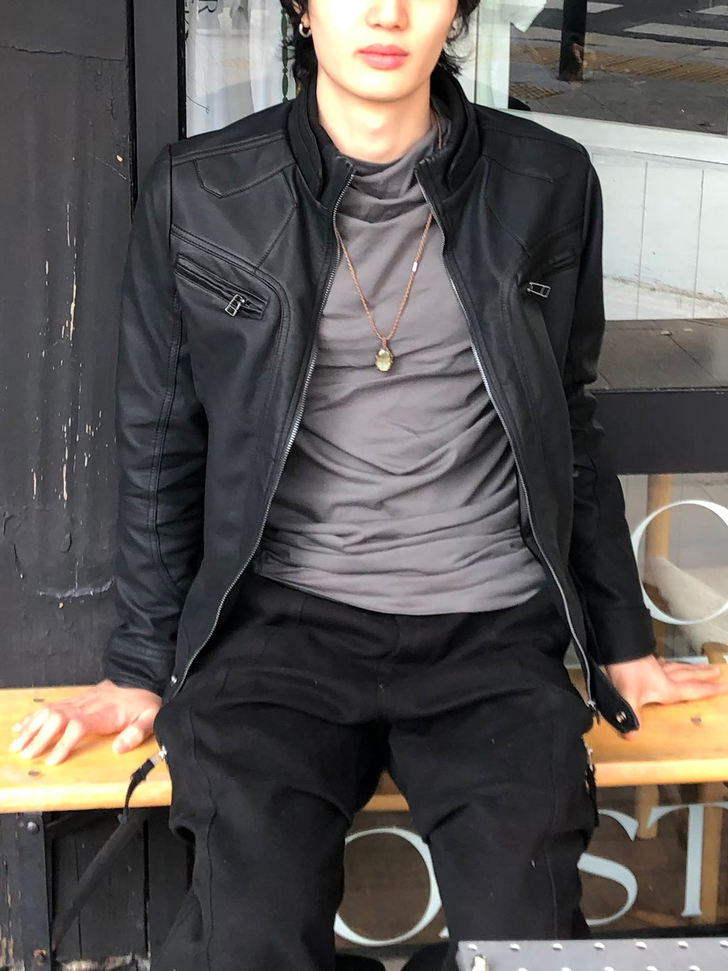 Y2k began leather biker jacket