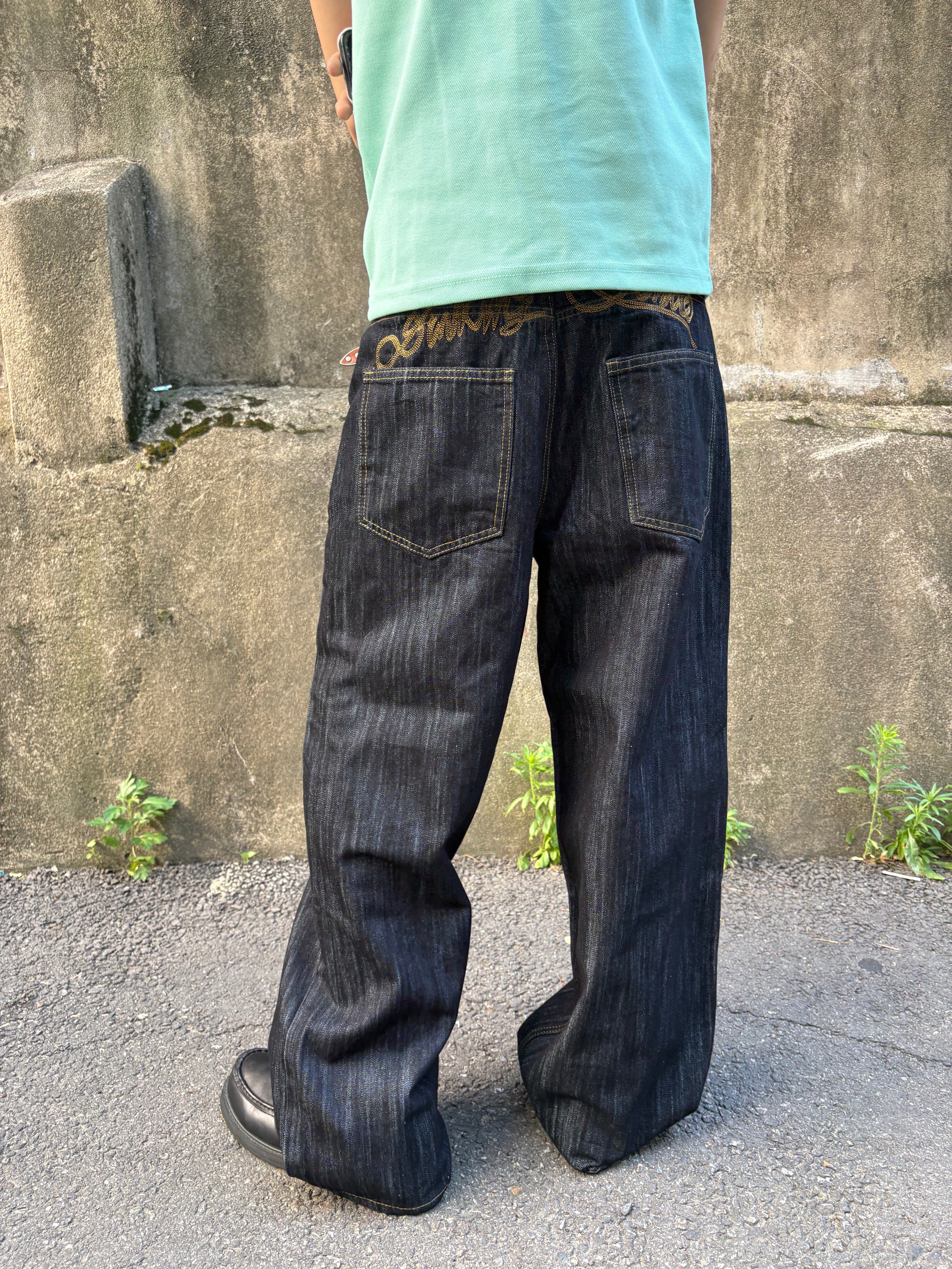 Script-Embroidered Selvedge Jeans