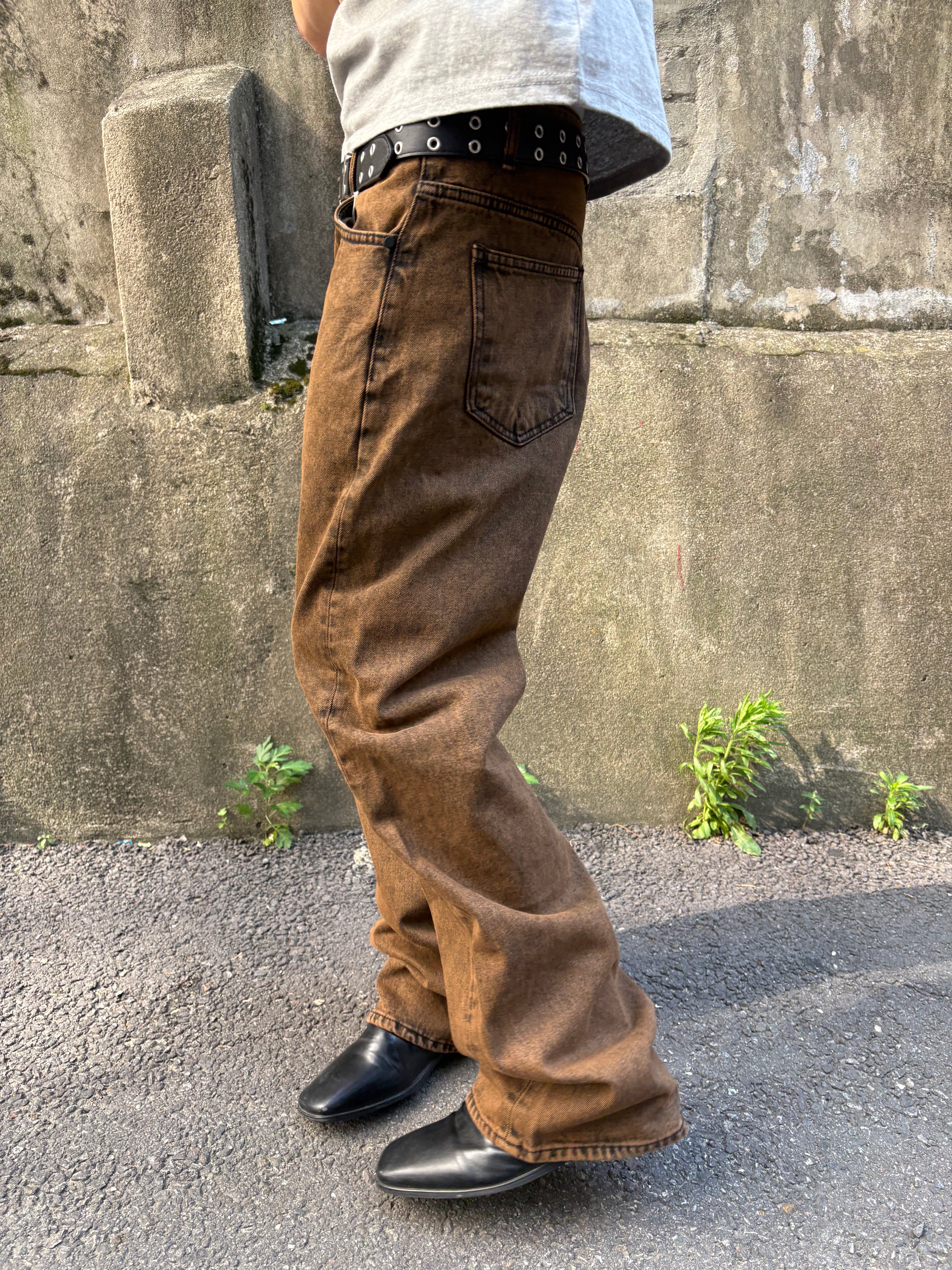 Brown-Black Mid-Wide Denim Pants
