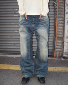 Washed Wide-Leg Denim Pants