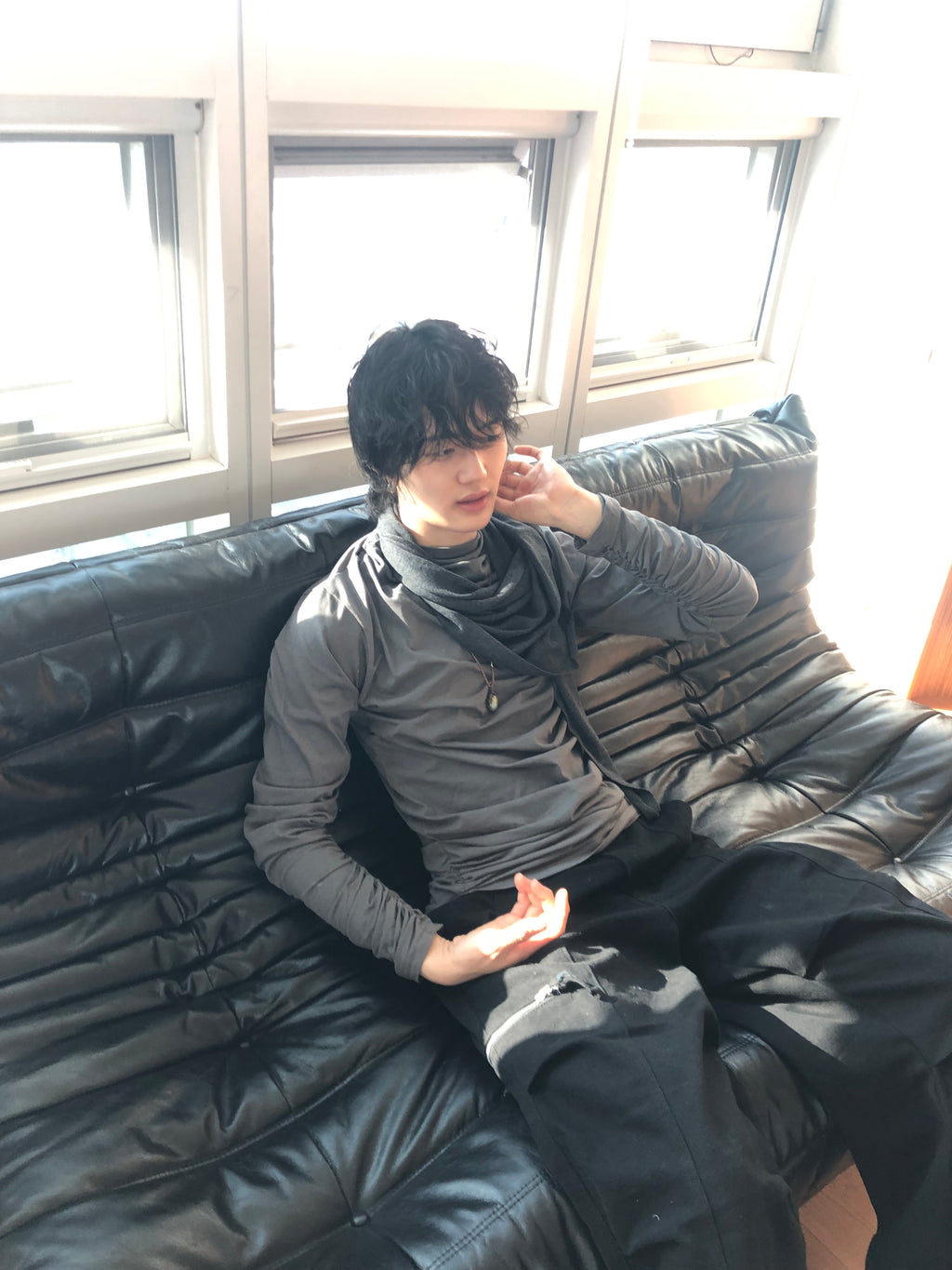 Soft Shirring Long Sleeve Top