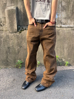 Brown-Black Mid-Wide Denim Pants