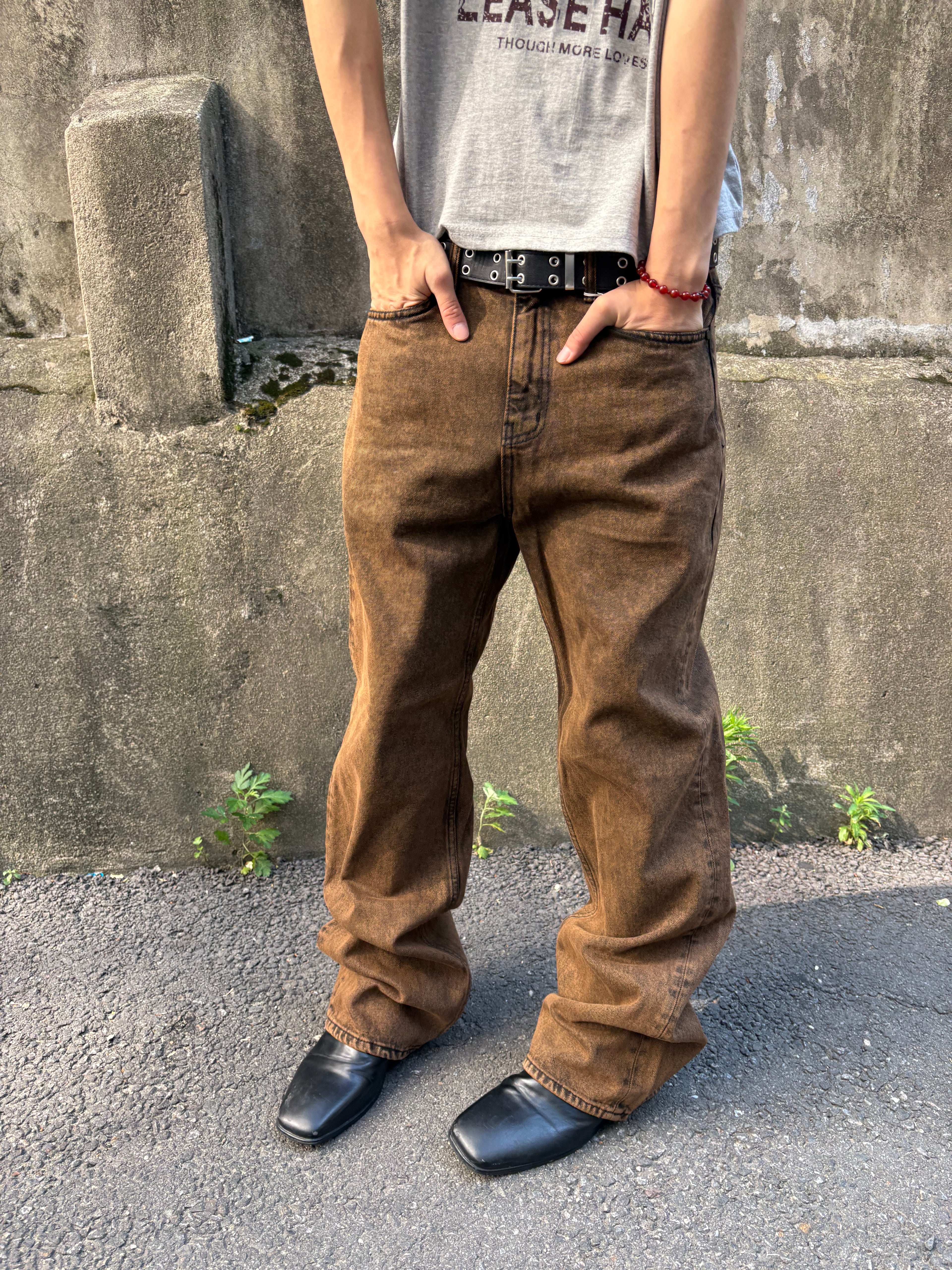 Brown-Black Mid-Wide Denim Pants