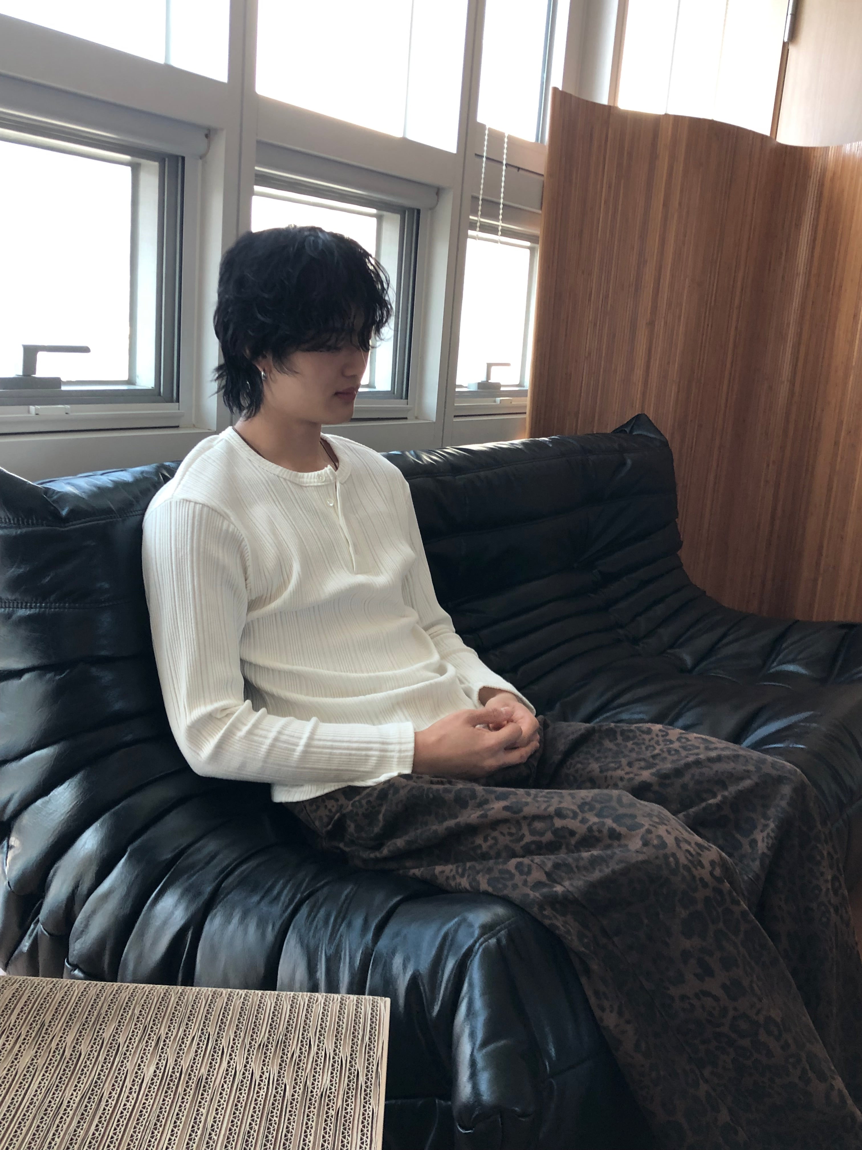 Slim Rib-Knit Henley Top(White)