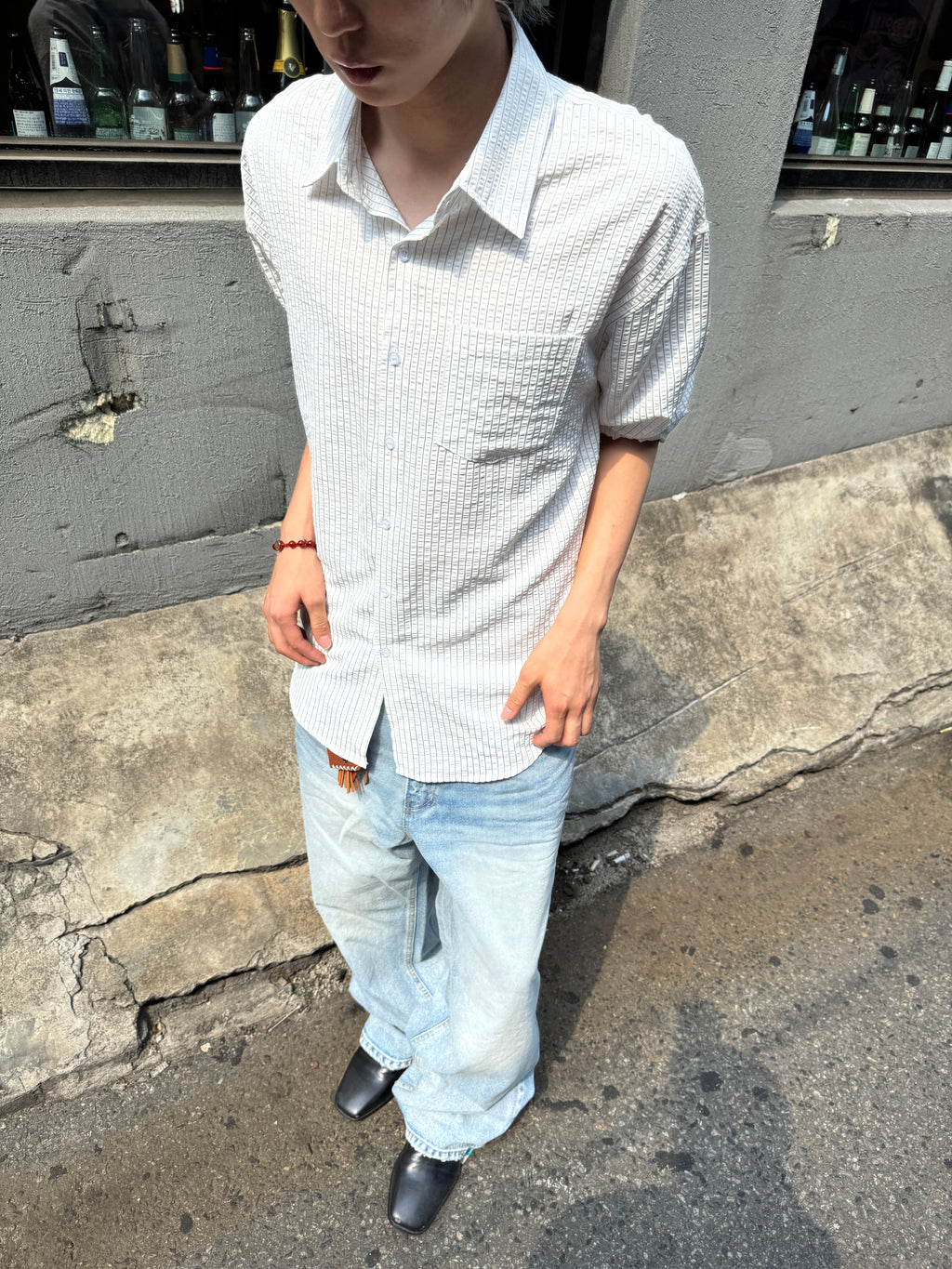 Washed Wide-Leg Denim Pants