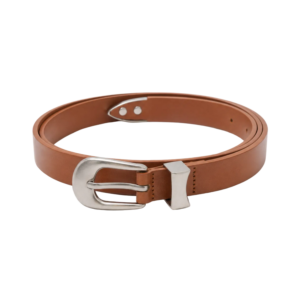 Western Curve-Buckle Leather Belt