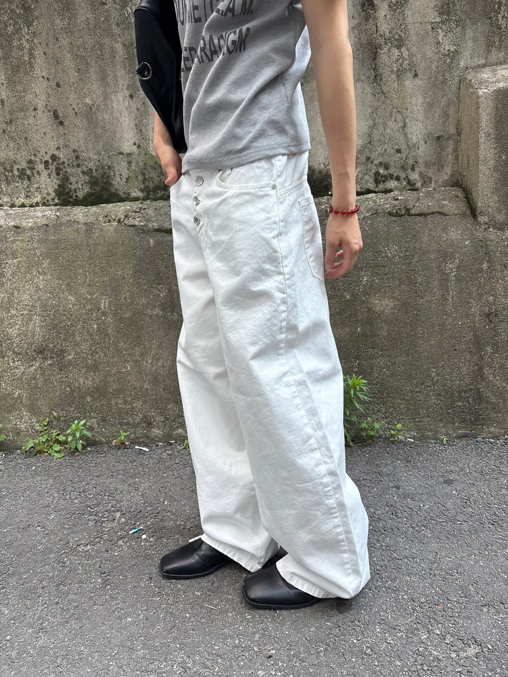 Button-Fly Layered Wide Cotton Pants