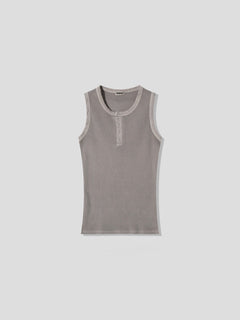Pigment-Washed Ribbed Henley Tank Top