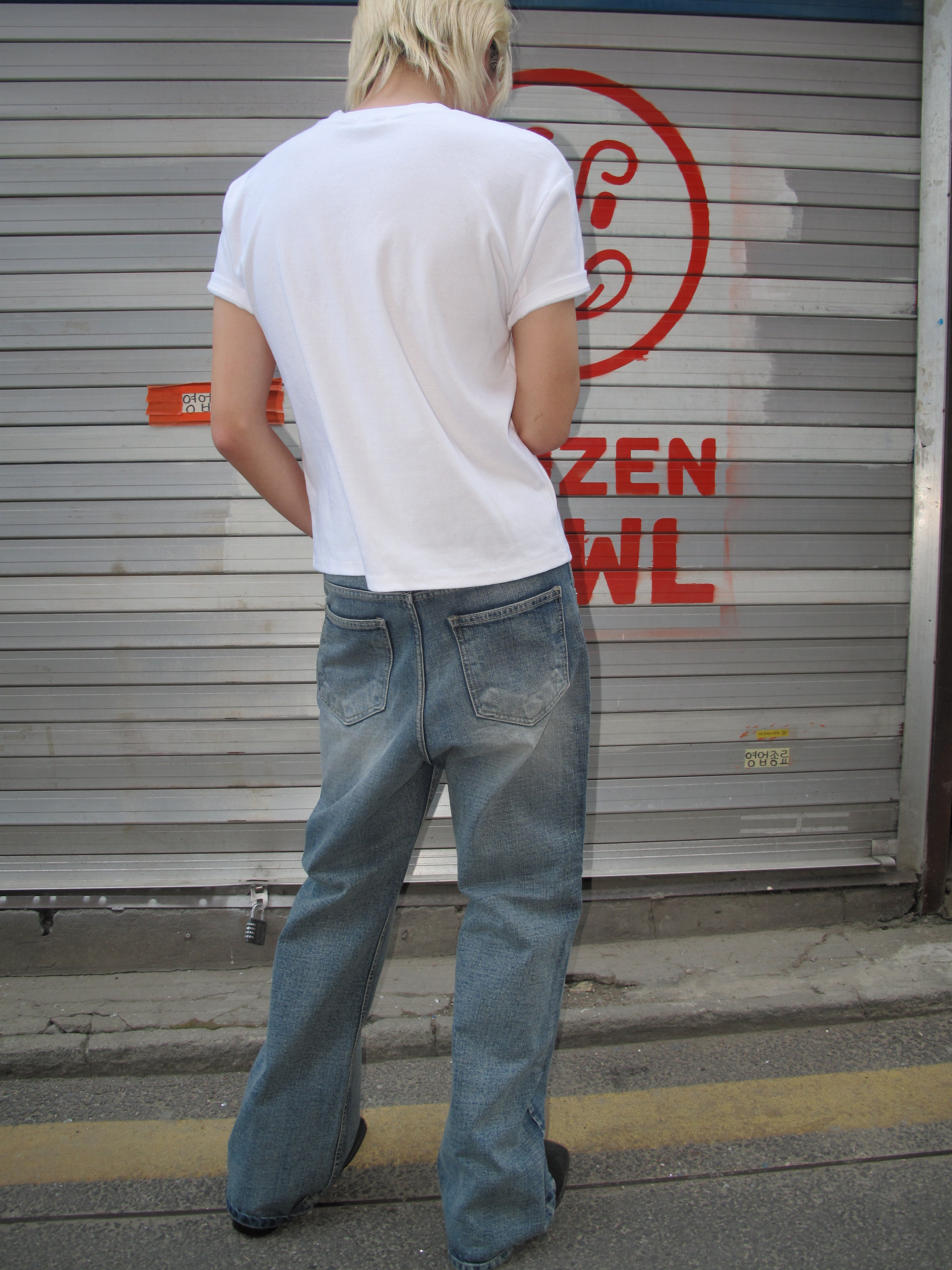 Brushed Mid-Wash Flare Denim Pants