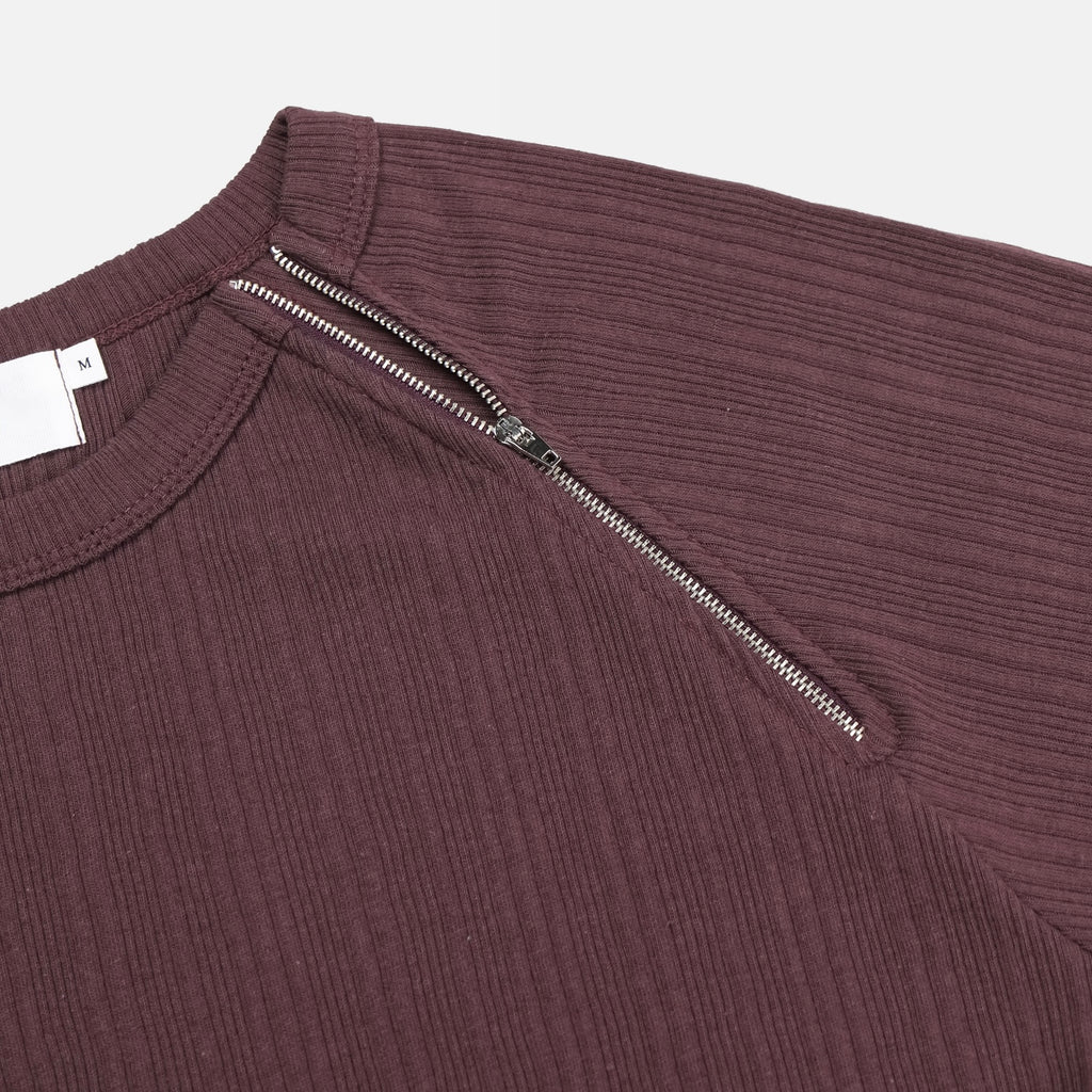 Side-Zip Ribbed Short Sleeve Knit Top