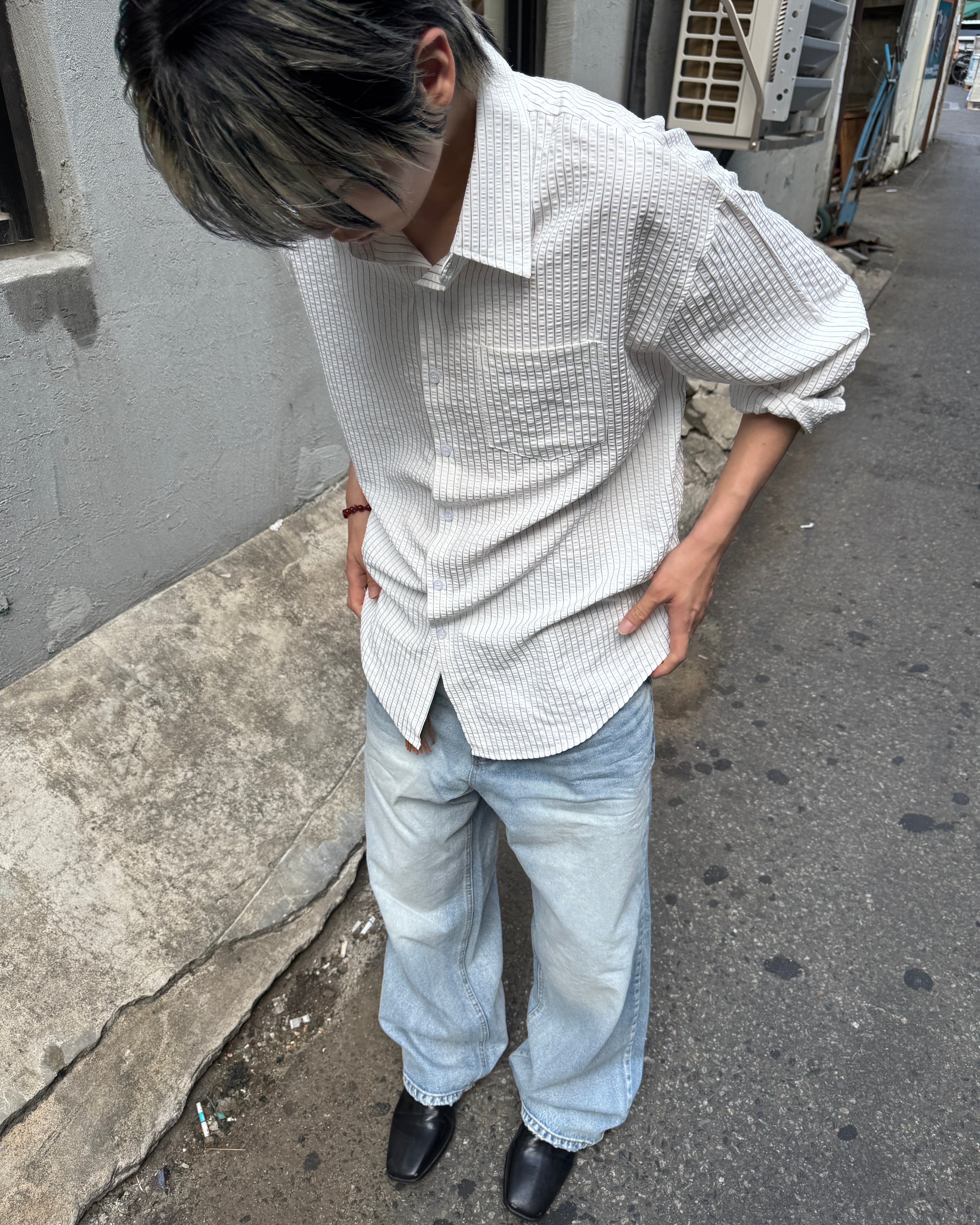 Washed Wide-Leg Denim Pants