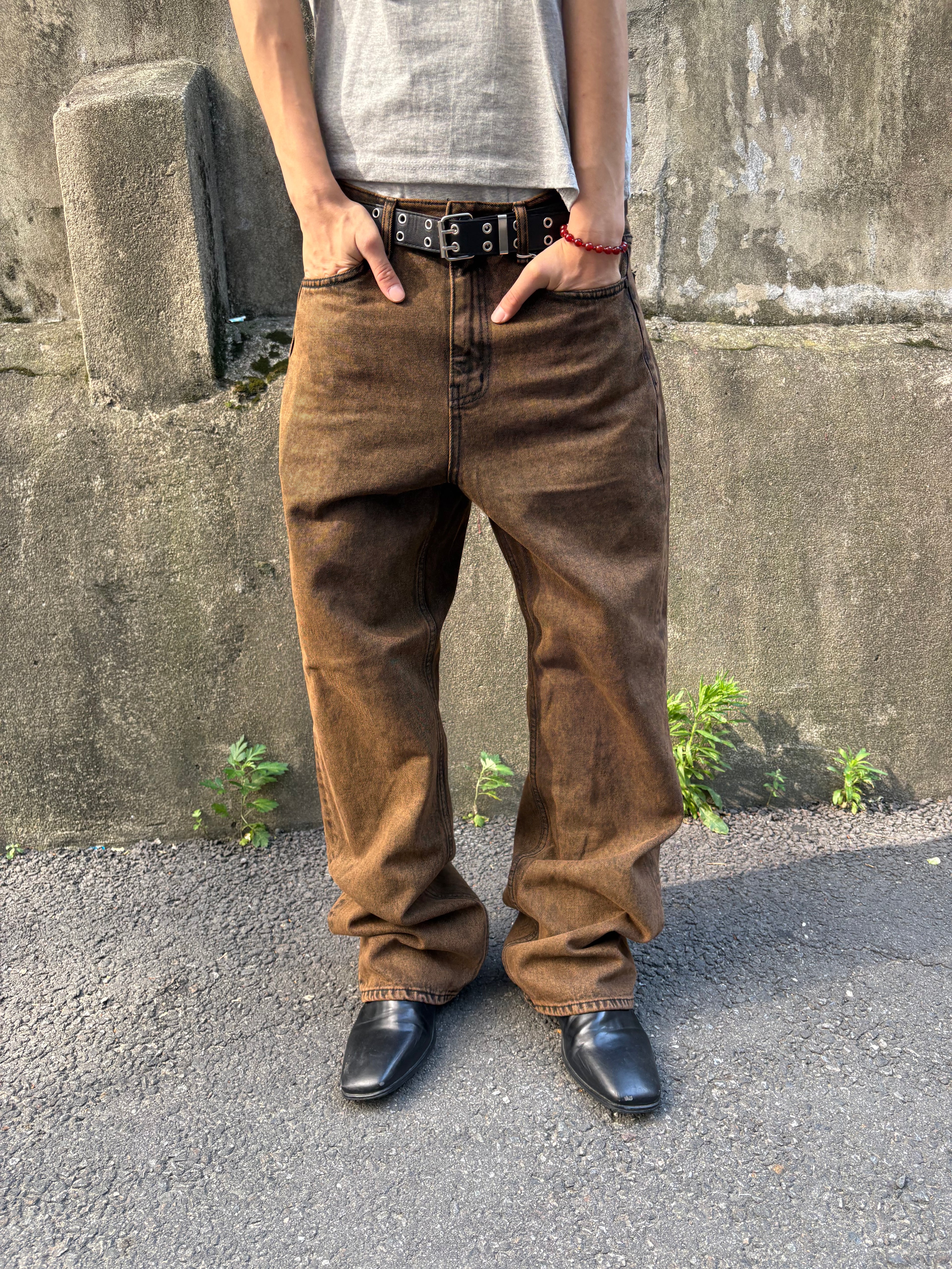 Brown-Black Mid-Wide Denim Pants