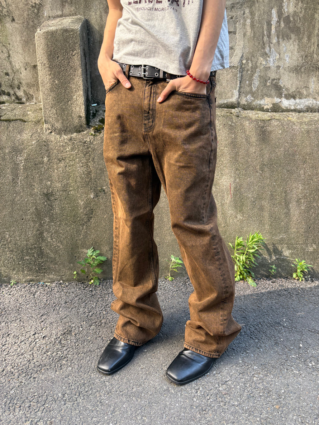 Brown-Black Mid-Wide Denim Pants