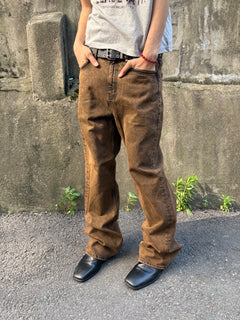 Brown-Black Mid-Wide Denim Pants