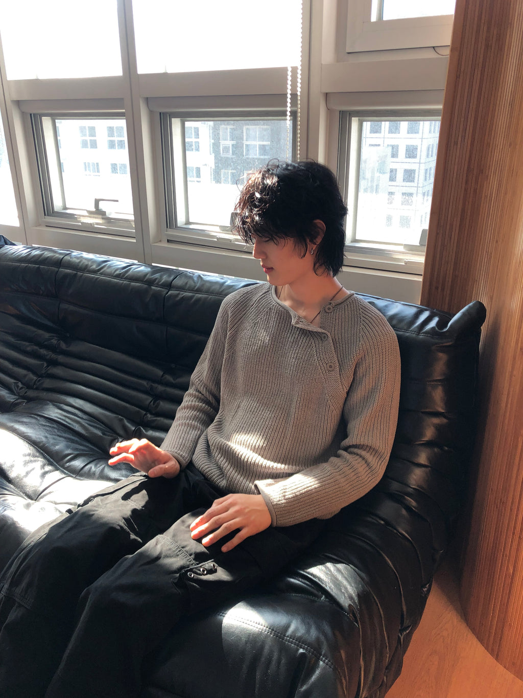 Cropped Bato Cut Henley Knit