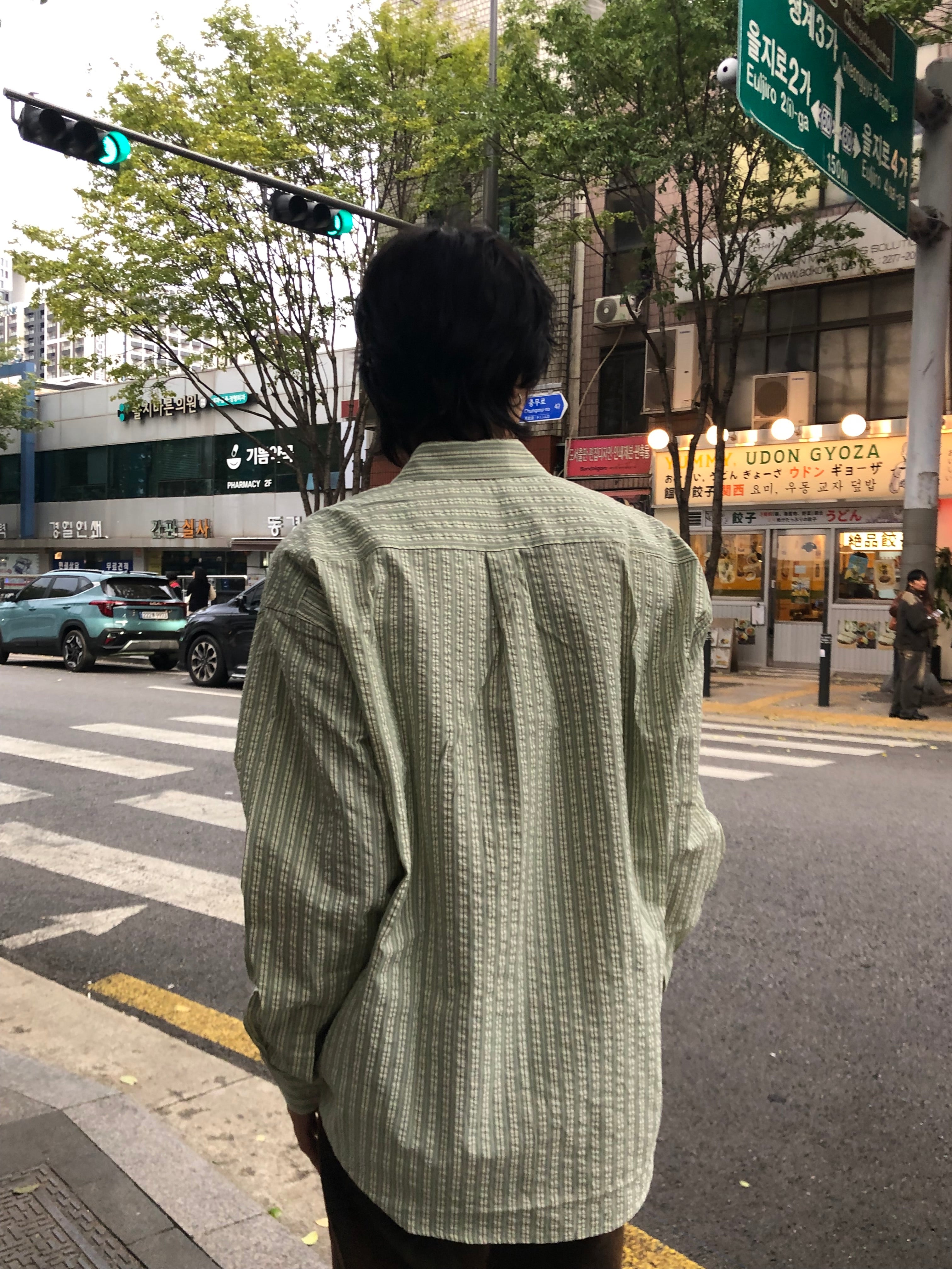 Taupe Seersucker Stripe Shirt