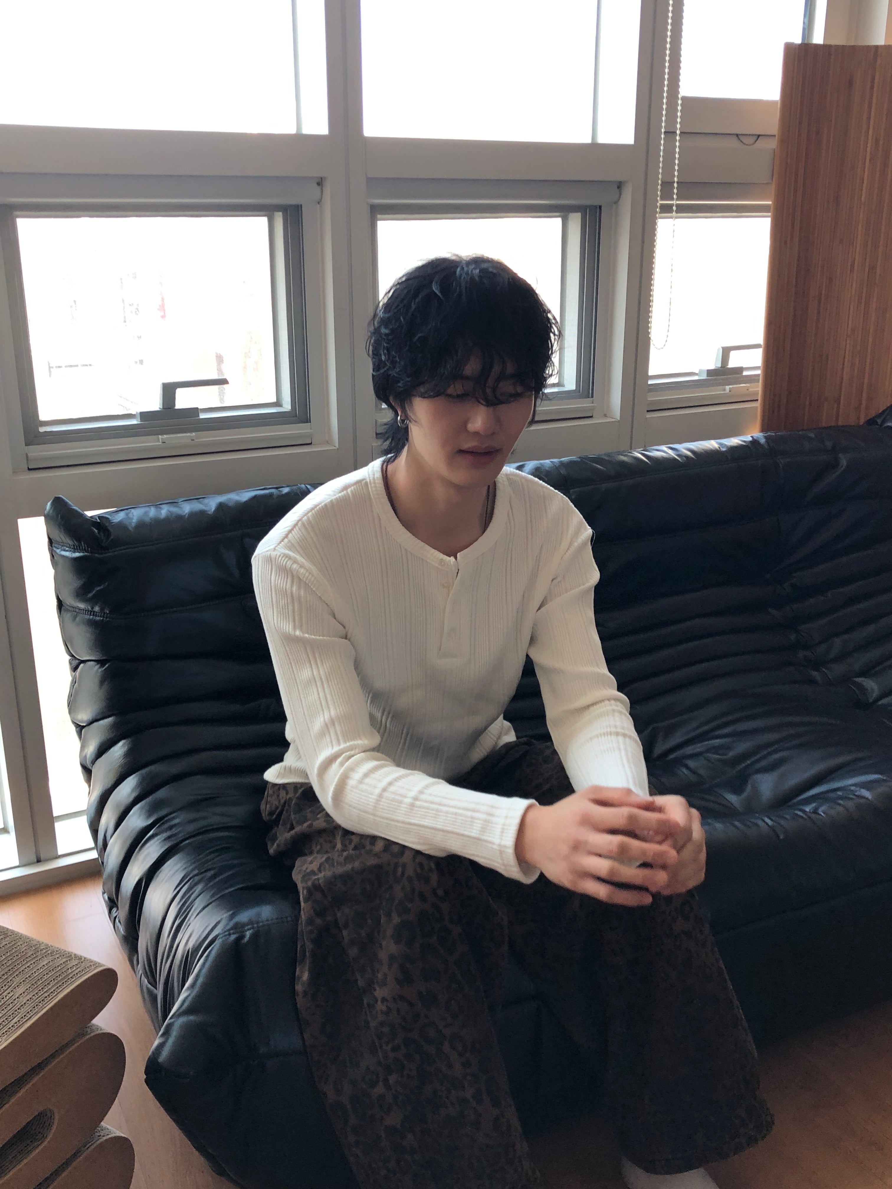 Slim Rib-Knit Henley Top(White)