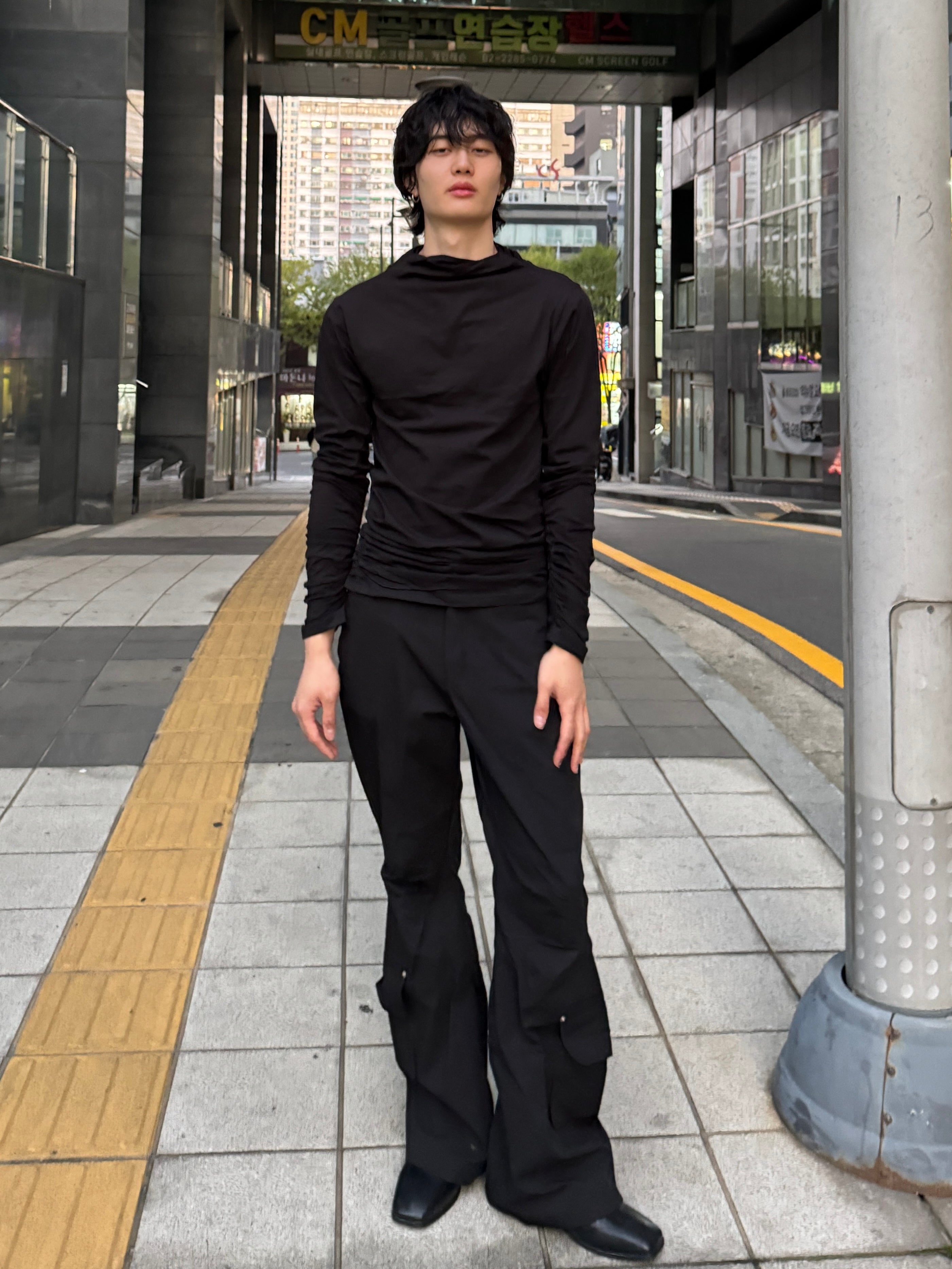 Soft Shirring Long Sleeve Top