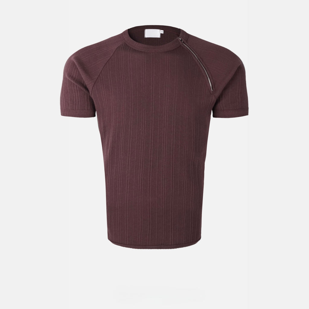 Side-Zip Ribbed Short Sleeve Knit Top