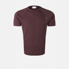 Side-Zip Ribbed Short Sleeve Knit Top