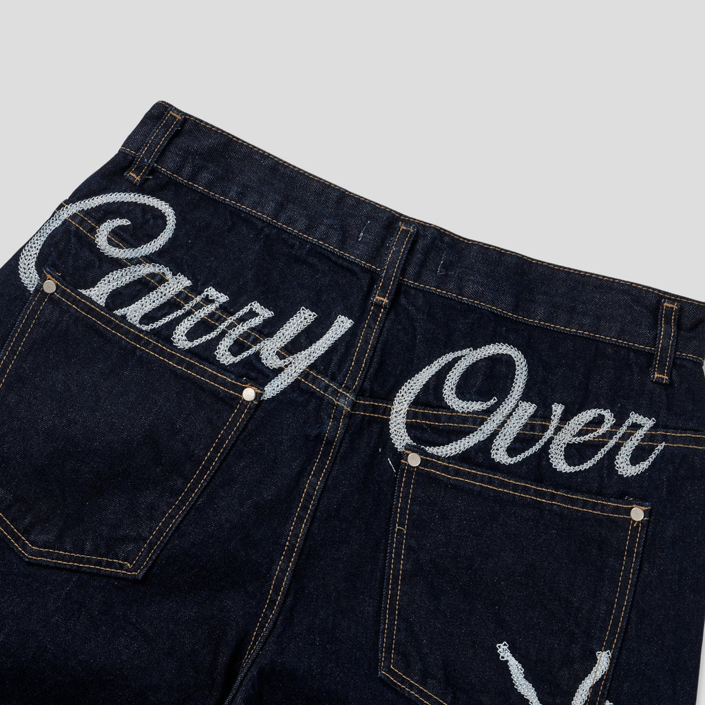 Carry Over Embroidery Wide Denim Pants