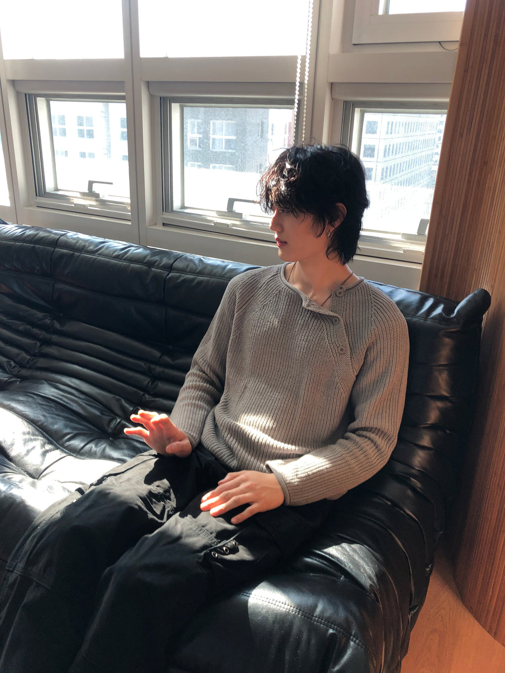 Cropped Bato Cut Henley Knit