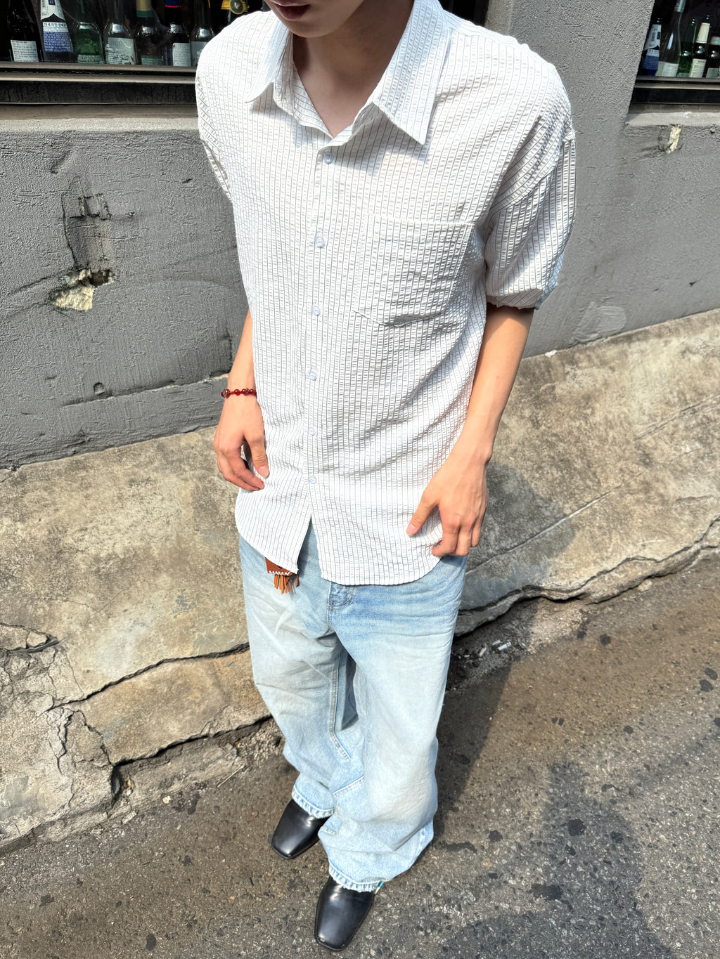 Textured Stripe Seersucker Shirt