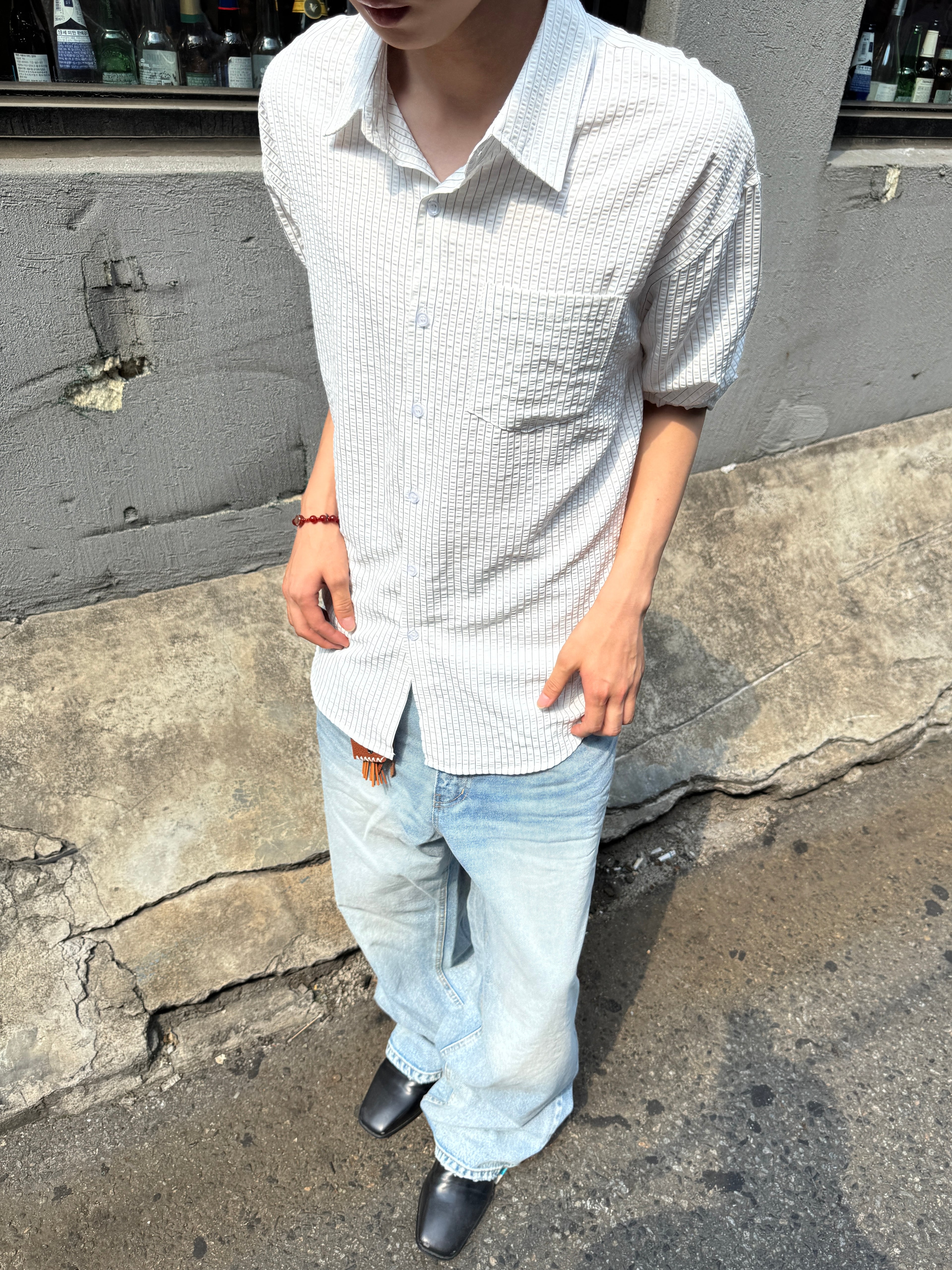 Textured Stripe Seersucker Shirt