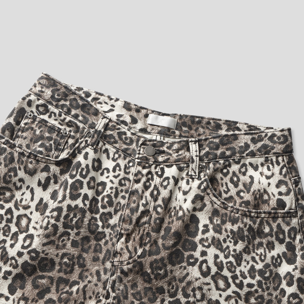 Washed Leopard Wide Cotton Pants