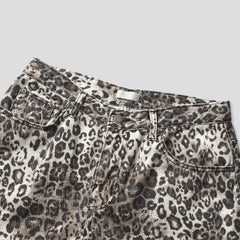 Washed Leopard Wide Cotton Pants