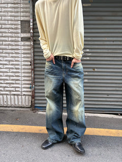 Washed Wide-Leg Denim Pants