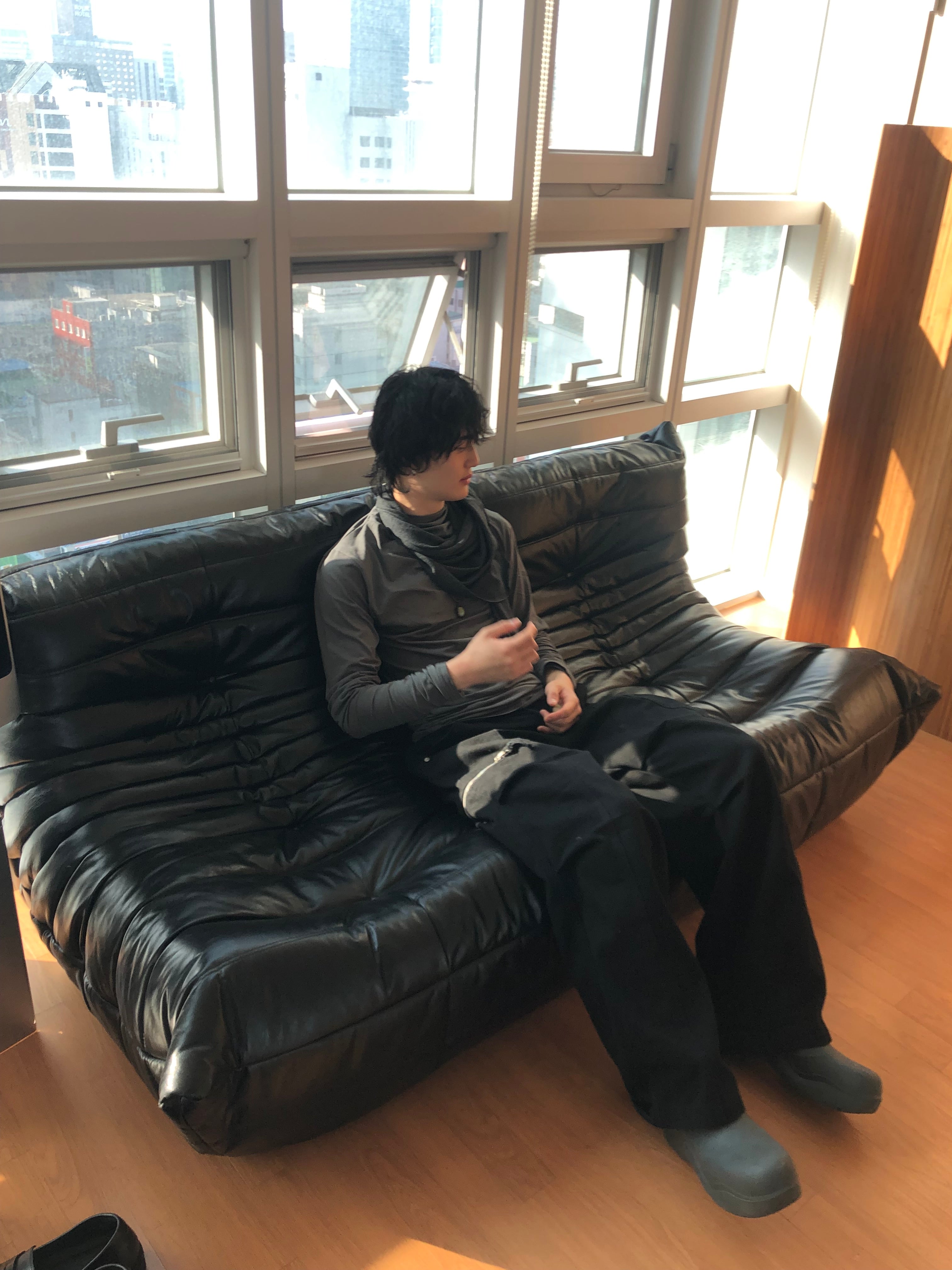 Soft Shirring Long Sleeve Top