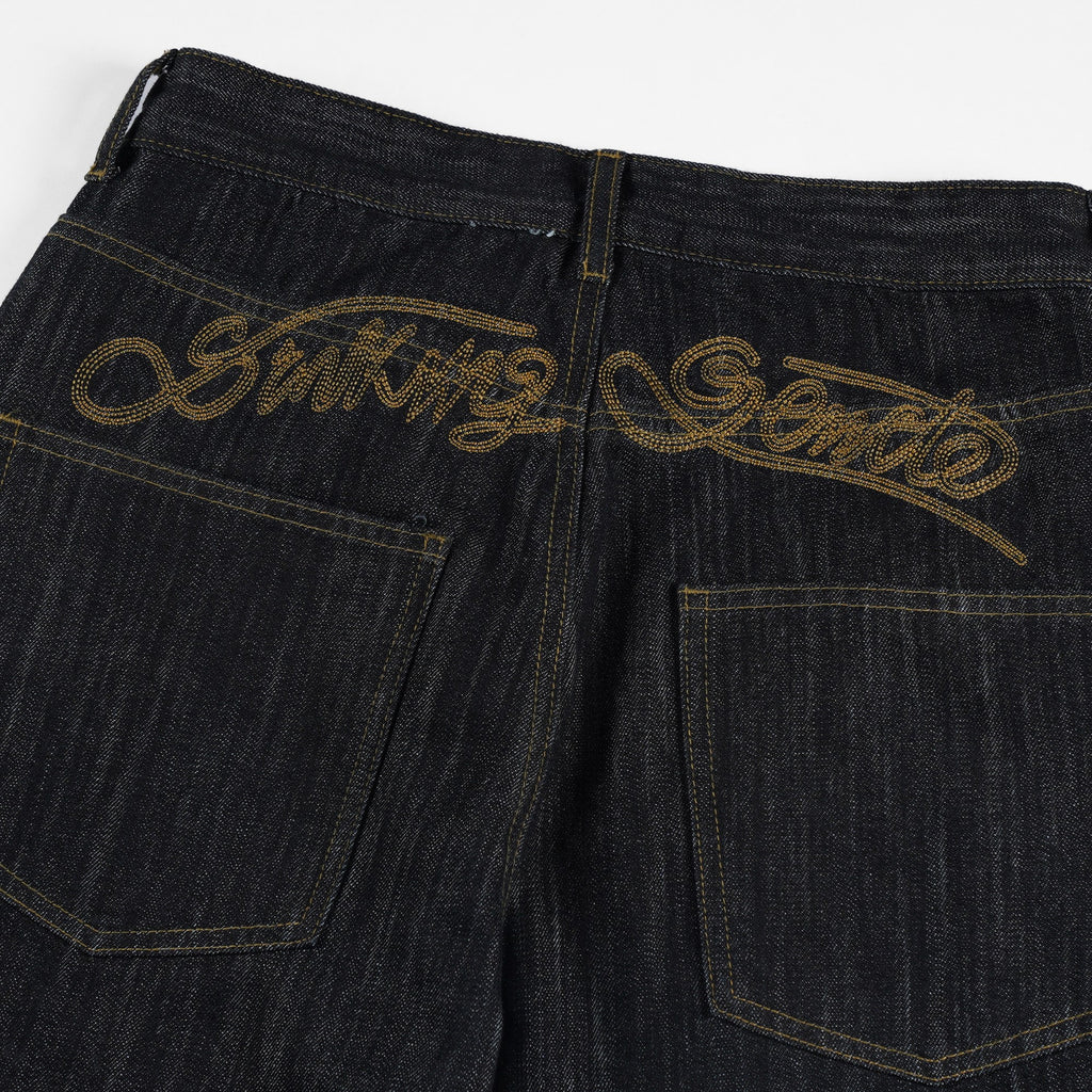 Script-Embroidered Selvedge Jeans