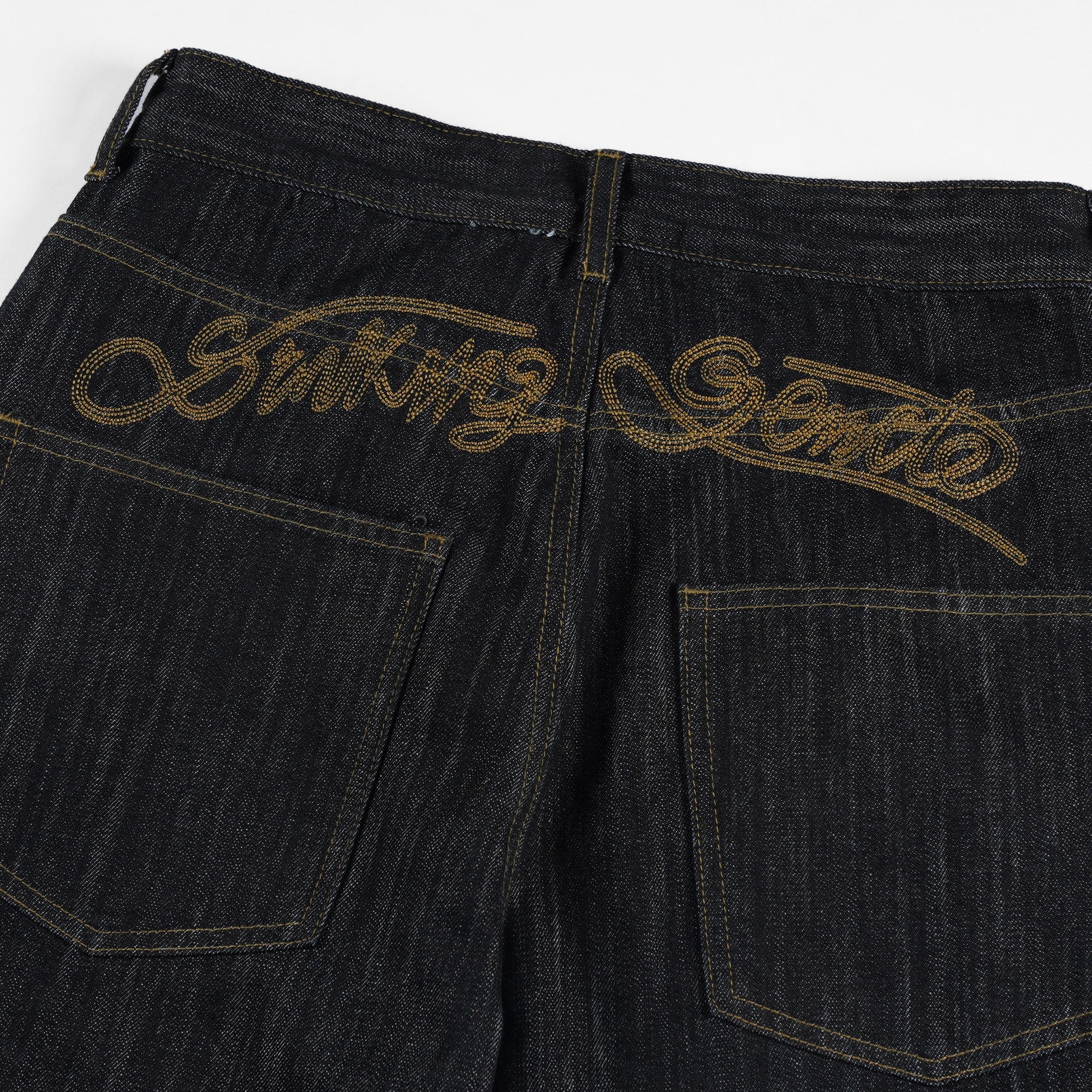 Script-Embroidered Selvedge Jeans